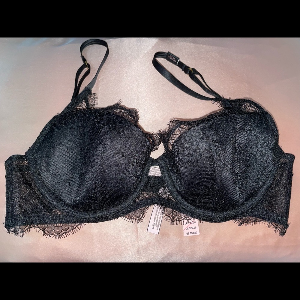 Victoria’s Secret Black Lace Wicked Unlined Black Bra with Mesh Band